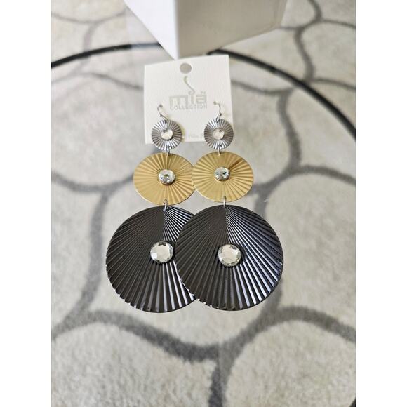 🎅 Pick 3 For $15 Mia Metal Silver Gold Rhinestone Circle Earrings New - Picture 1 of 2